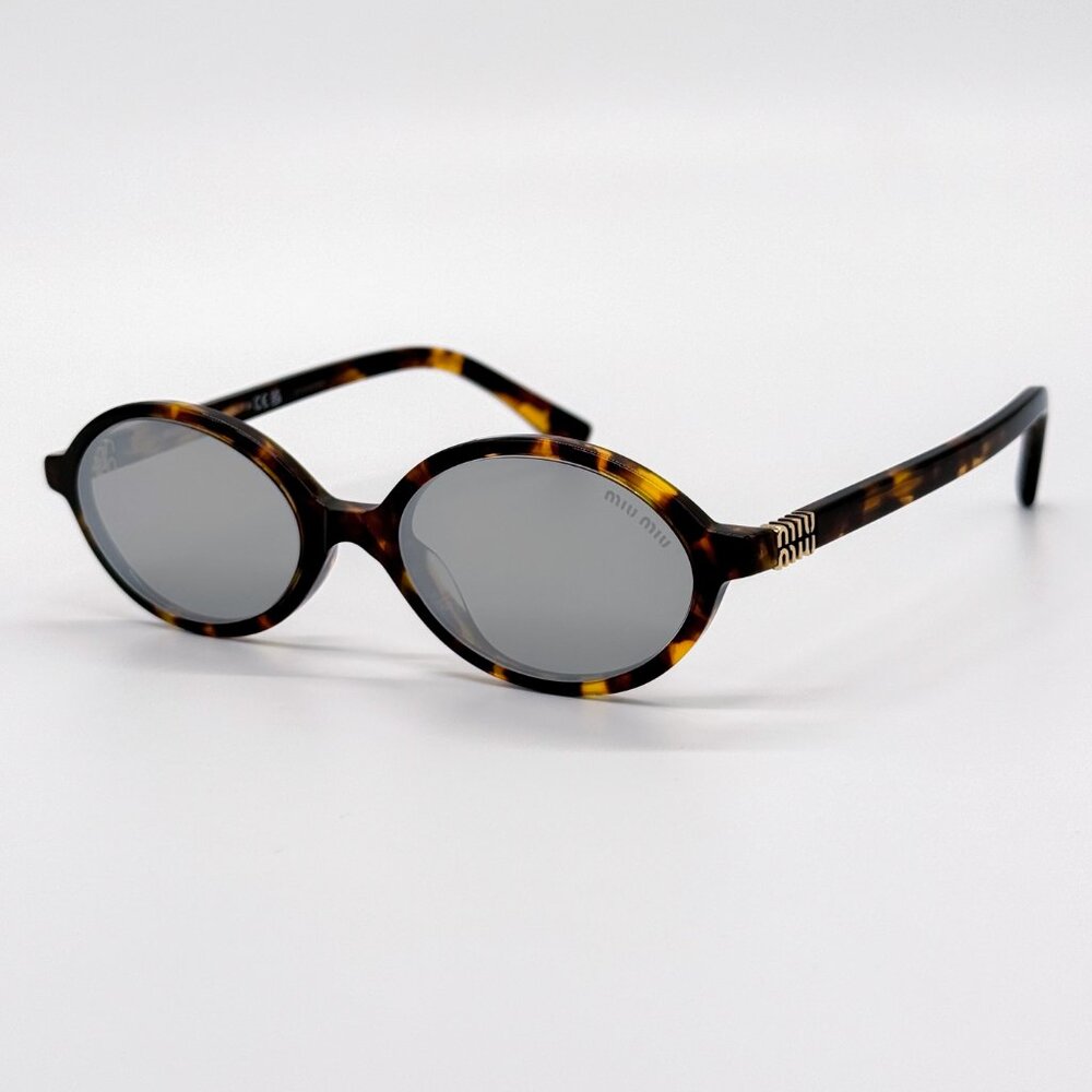 NEW MIU MIU MU04ZS VAU07F OVAL HAVANA SILVER WOMEN SUNGLASSES MU04ZSF VAU07F